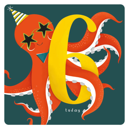 6th Birthday Card - Octopus