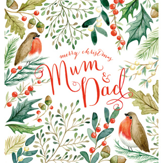 Mum and Dad Christmas Card - Robins