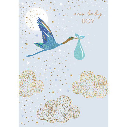 New Baby Card - Stork Blue