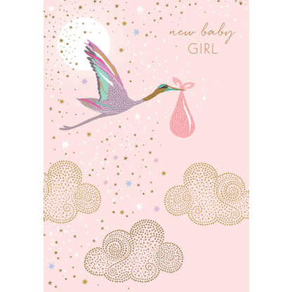 New Baby Card - Stork Pink