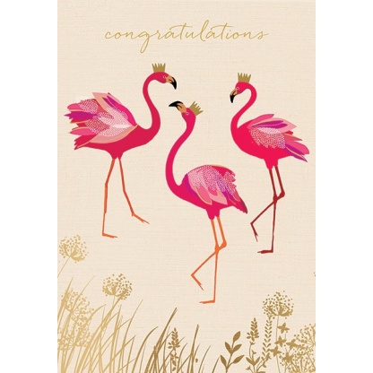 Congratulations Card - Flamingo Crowns