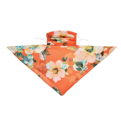 Orange white floral square scarf with ear loops