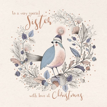 Sister Christmas Card- Bird in a Hat