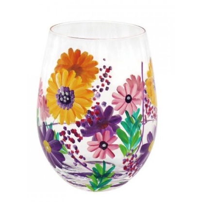 Hand Painted Sunflowers Stemless Glass