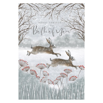 Both of You Christmas Card - Hares in Snow
