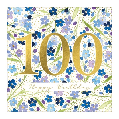 100th Birthday Card - Ditsy Blue