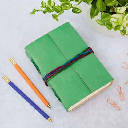 Coloured Leather Journal - Leather String Bound Notebook - Green