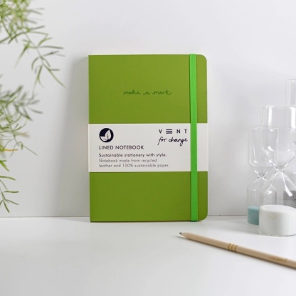 A5 Notebook Recycled Green Leather with Lined Paper