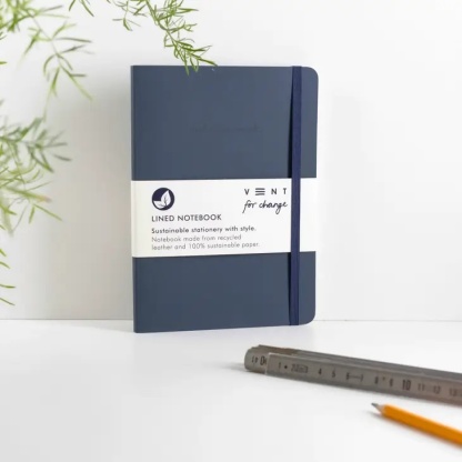A5 Notebook- Recycled Navy Blue Leather with 100% Sustainable Lined Paper