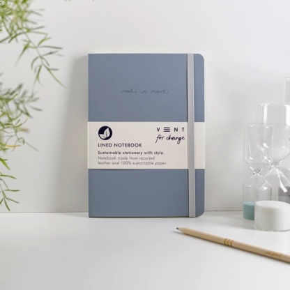 A5 Notebook- Recycled Dusky Blue Leather with 100% Sustainable Lined Paper
