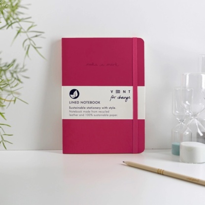 A5 Notebook - Recycled Pink Leather and 100% Sustainable Lined Paper