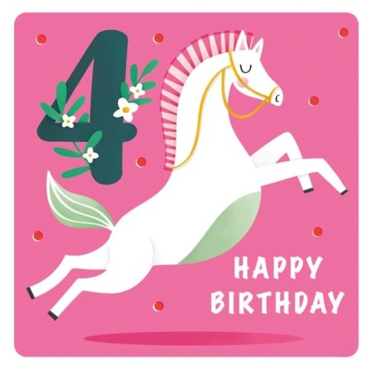 4th Birthday Card - White Pony