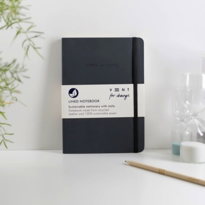 A5 Notebook - Recycled Charcoal Leather with 100% Sustainable Lined Paper