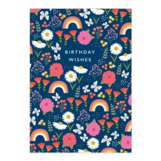 Birthday Card - Floral and Rainbow