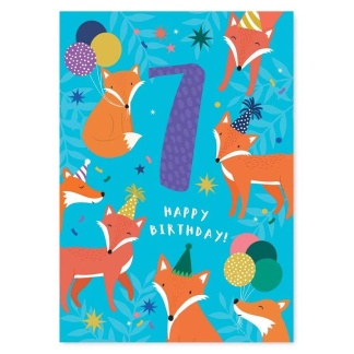 7th Birthday Card - Foxes