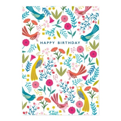 Birthday Card - Colourful Bird and Floral