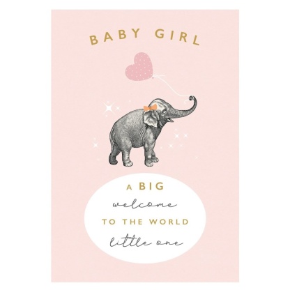 New Baby Card - Elephant (pink)