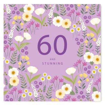 60th Birthday Card - Purple Floral