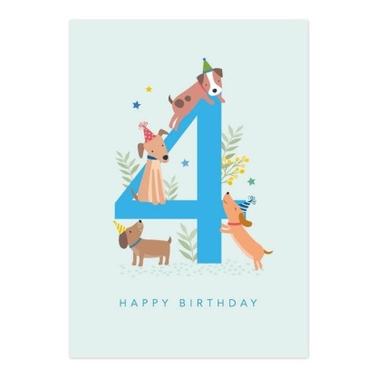 4th Birthday Card - Dogs