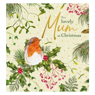 Mum Christmas Card - Robin on Holly